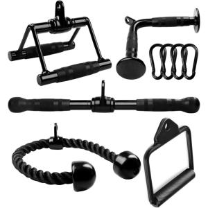 Yes4All Cable Machine Attachment, Row Handles, Tricep Rope, Straight Bar, V Bar, LAT Pulldown Accessories Load 880 LB for Home Gym(H. (Black) Tricep Rope + Double D + Straight Bar + V Bar + Single D)