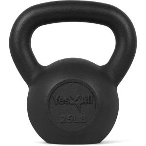 Yes4All Cast Iron Kettlebell, Strength Training Kettlebells 5-80 Lb (5,10,15,20,25,30,35,40,45,50,60,70,80 Lb) for Full Body Workout, Push up, Strength Training – Single & Kettlebell Set of 2 for Men(E.Black 25lbs)