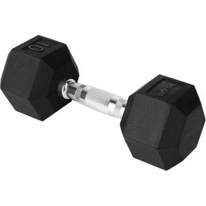 Yes4All Chrome Grip Encased Hex Dumbbells – Hand Weights With Anti-Slip 5-50 LBS Single(10 Pounds – Single)