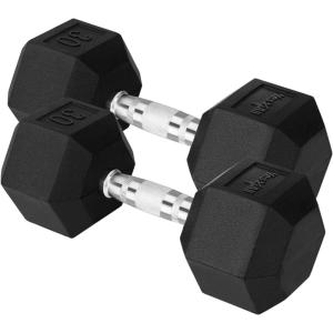 Yes4All Chrome/Rubber Grip Encased Hex Dumbbells – Hand Weights With Anti-Slip 10-30 LBS Pair(F. 30lbs – Pair)