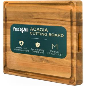 Yes4All Durable Teak Cutting Boards for Kitchen, [20”L x 15”W x 1.5” Thick] Large Edge Grain Cutting Board, Pre Oiled Wood Cutting Boards, Thick Chopping Board w/Juice Grooves and Easy Grip Handle(Acacia)