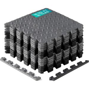 Yes4All EVA Interlocking Mats, Puzzle Floor Tiles, Foam Floor Padding with Border for Furniture, Home Space, Living Room, Garage 11,15,32,99 SQFT(Black & Grey)