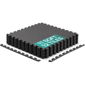Yes4All EVA Interlocking Mats, Puzzle Floor Tiles, Foam Floor Padding with Border for Furniture, Home Space, Living Room, Garage 11,15,32,99 SQFT(Black)
