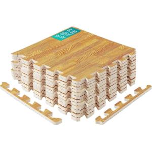 Yes4All EVA Interlocking Mats, Puzzle Floor Tiles, Foam Floor Padding with Border for Furniture, Home Space, Living Room, Garage 11,22,32 SQFT(A. Oak Wood Light)