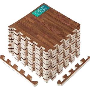 Yes4All EVA Interlocking Mats, Puzzle Floor Tiles, Foam Floor Padding with Border for Furniture, Home Space, Living Room, Garage 11,22,32 SQFT(B. Oak Wood Dark)