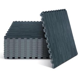 Yes4All EVA Interlocking Mats, Puzzle Floor Tiles, Foam Floor Padding with Border for Furniture, Home Space, Living Room, Garage(J. 48 Square Feet (12 Tiles) – Carbon)
