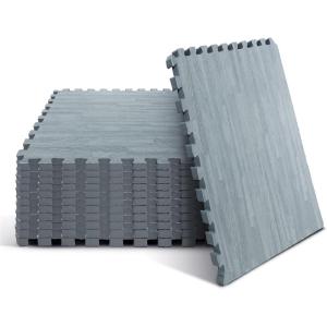 Yes4All EVA Interlocking Mats, Puzzle Floor Tiles, Foam Floor Padding with Border for Furniture, Home Space, Living Room, Garage(J. 48 Square Feet (12 Tiles) – Slate)