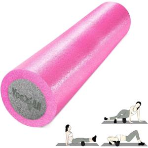 Yes4All High-Density EPP Round Back Roller Foam, Exercise Foam Roller for Yoga, Pilates & Stretching – 12, 18, 24, 36 inch(24 Inches – Pink/Grey)