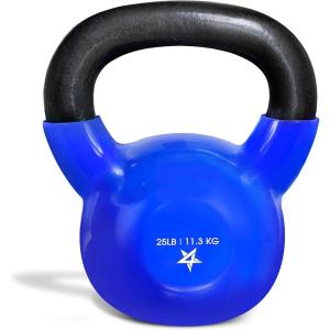 Yes4All Kettlebell, 5-100 LB Vinyl Coated Cast Iron Strength Training Kettlebells for Home Gym Exercises, Fitness, Full Body Workout Equipment, Push Ups, and Grip Strength(E. 25LB – Dark Blue)