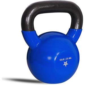 Yes4All Kettlebell, 5-100 LB Vinyl Coated Cast Iron Strength Training Kettlebells for Home Gym Exercises, Fitness, Full Body Workout Equipment, Push Ups, and Grip Strength(L. 55LB – Dark Blue)