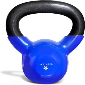 Yes4All Kettlebell, 5-100 LB Vinyl Coated Cast Iron Strength Training Kettlebells for Home Gym Exercises, Fitness, Full Body Workout Equipment, Push Ups, and Grip Strength(B. 10LB – Dark Blue)