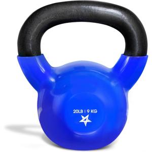 Yes4All Kettlebell, 5-100 LB Vinyl Coated Cast Iron Strength Training Kettlebells for Home Gym Exercises, Fitness, Full Body Workout Equipment, Push Ups, and Grip Strength(D. 20LB – Dark Blue)