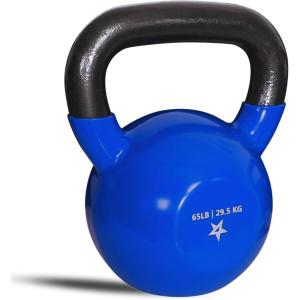 Yes4All Kettlebell, 5-100 LB Vinyl Coated Cast Iron Strength Training Kettlebells for Home Gym Exercises, Fitness, Full Body Workout Equipment, Push Ups, and Grip Strength(N.65LBs – Blue Dark)