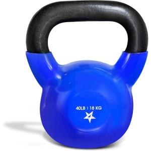 Yes4All Kettlebell, 5-100 LB Vinyl Coated Cast Iron Strength Training Kettlebells for Home Gym Exercises, Fitness, Full Body Workout Equipment, Push Ups, and Grip Strength(H. 40LB – Dark Blue)