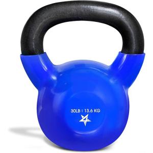 Yes4All Kettlebell, 5-100 LB Vinyl Coated Cast Iron Strength Training Kettlebells for Home Gym Exercises, Fitness, Full Body Workout Equipment, Push Ups, and Grip Strength(F. 30LB – Dark Blue)