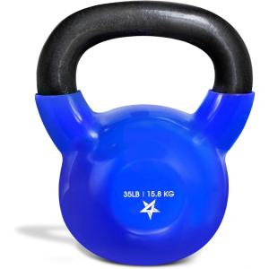 Yes4All Kettlebell, 5-100 LB Vinyl Coated Cast Iron Strength Training Kettlebells for Home Gym Exercises, Fitness, Full Body Workout Equipment, Push Ups, and Grip Strength(G. 35LB – Dark Blue)