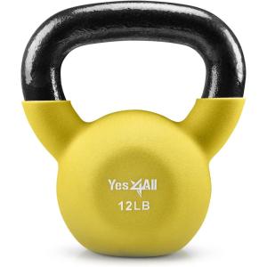 Yes4All Kettlebell, 5-65 LB Neoprene Coated Cast Iron Kettlebells, Wide Grip Handle & Flat Bottom for Swings, Squats, Deadlifts, Push Ups & Full Body Training at Home Gym – Single & Set(C. 12LB – Illuminating)
