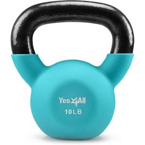 Yes4All Kettlebell, 5-65 LB Neoprene Coated Cast Iron Kettlebells, Wide Grip Handle & Flat Bottom for Swings, Squats, Deadlifts, Push Ups & Full Body Training at Home Gym – Single & Set(B. 10LB – Peacock Blue)