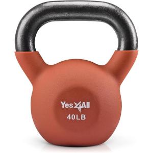 Yes4All Kettlebell, 5-65 LB Neoprene Coated Cast Iron Kettlebells, Wide Grip Handle & Flat Bottom for Swings, Squats, Deadlifts, Push Ups & Full Body Training at Home Gym – Single & Set(I. 40LB – Spice Route)