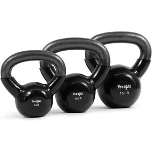 Yes4All Kettlebell, Vinyl Coated Kettlebell Cast Iron Sets with Stable Flat Bottom for Full Body Workout, Push up, Grip Strength Training & Weights Exercises(Black)