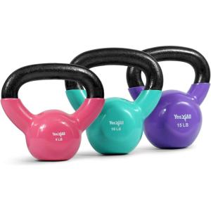Yes4All Kettlebell, Vinyl Coated Kettlebell Cast Iron Sets with Stable Flat Bottom for Full Body Workout, Push up, Grip Strength Training & Weights Exercises(Multicolor)