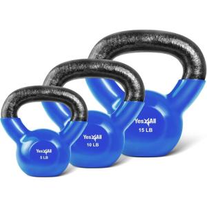Yes4All Kettlebell, Vinyl Coated Kettlebell Cast Iron Sets with Stable Flat Bottom for Full Body Workout, Push up, Grip Strength Training & Weights Exercises(Blue)