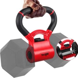 Yes4All Kettlebells Grip, Dumbbell Grip Handle, Convert Dumbbells into Kettlebell for Home Gym, Kettlebell for Weights Plate(C. Red/ Black)