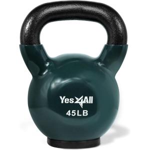 Yes4All Kettlebells Rubber Base, Kettlebell Set for Women, Strength Training Kettlebells Weights (10-65 lbs)(K. 45LB – Midnight Green)