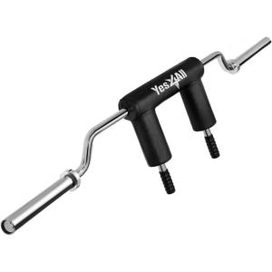 Yes4All Multi Grip Barbell & Cable Attachment – Swiss Bar, American Bar for Greater Range of Motion, with 2 Collars, Fits Olympic Weight Plates – Home Gym & Support Pressing, Lifting & Curls(C. Squat Bar)