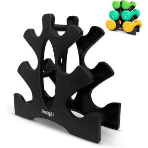 Yes4All Neoprene Coated Dumbbell Hand Weight Sets of 2 – Multiple Weight Options with 15 Colors, Anti-roll, Anti-Slip, Hexagon Shape(Q. Black – Dumbbell Rack)