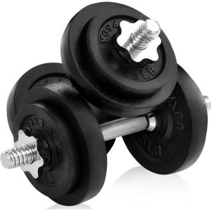 Yes4All Old School Adjustable Dumbbell Set with Weight Plates, Star Lock Collars/Connector, 40lbs to 200lbs Adjustable Weight Plates Set(B. 50LB Pair – Black)