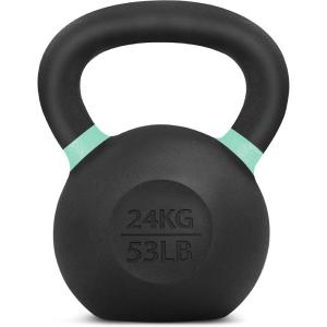 Yes4All Powder Coated Kettlebell, Cast Iron Core Kettlebells with Non-Slip Handle & Flat Bottom for Conditioning, Heavy Duty for Strength Training, 9lb to 71lb – Single & Pair(I – Light green – 24 KG / 53 LB)