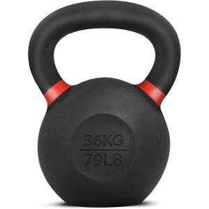 Yes4All Powder Coated Kettlebell, Cast Iron Core Kettlebells with Non-Slip Handle & Flat Bottom for Conditioning, Heavy Duty for Strength Training, 9lb to 71lb – Single & Pair(L – Dark Red – 36 KG / 79 LB)
