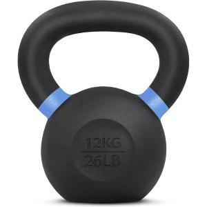 Yes4All Powder Coated Kettlebell, Cast Iron Core Kettlebells with Non-Slip Handle & Flat Bottom for Conditioning, Heavy Duty for Strength Training, 9lb to 71lb – Single & Pair(E – Blue – 12 KG / 26 LB)