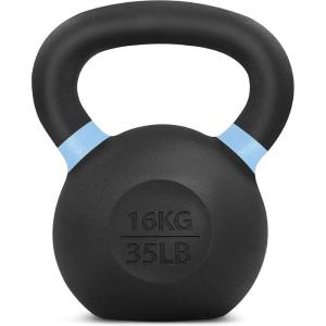 Yes4All Powder Coated Kettlebell, Cast Iron Core Kettlebells with Non-Slip Handle & Flat Bottom for Conditioning, Heavy Duty for Strength Training, 9lb to 71lb – Single & Pair(G – Light Blue – 16 KG / 35 LB)