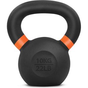 Yes4All Powder Coated Kettlebell, Cast Iron Core Kettlebells with Non-Slip Handle & Flat Bottom for Conditioning, Heavy Duty for Strength Training, 9lb to 71lb – Single & Pair(D – Orange – 10 KG / 22 LB)