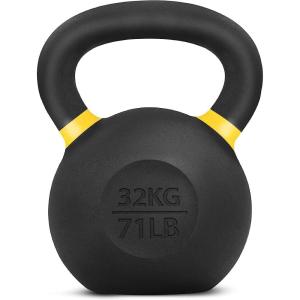 Yes4All Powder Coated Kettlebell, Cast Iron Core Kettlebells with Non-Slip Handle & Flat Bottom for Conditioning, Heavy Duty for Strength Training, 9lb to 71lb – Single & Pair(K – Yellow – 32 KG / 71 LB)