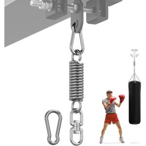 Yes4All Punching Bag Hanger, Heavy Bag Spring 555 LB Capacity, Stainless Steel Hanging Kit with Spring Hook & Carabiner, Indoor & Outdoor Mounting for Boxing Bags & Recreation(Spring  Snap hook & 360 Swivel Hook)