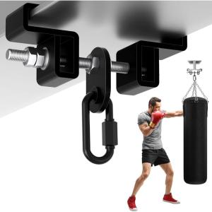 Yes4All Punching Bag Hanger, Stainless Steel Swivel Chain with 4 Snap Hooks for Heavy Bag, Gym Swing, Trapeze, and Hammock(I-Beam Hanger with Carabiner)