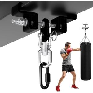 Yes4All Punching Bag Hanger, Stainless Steel Swivel Chain with 4 Snap Hooks for Heavy Bag, Gym Swing, Trapeze, and Hammock(I-Beam Hanger with Swivel Chains & Carabiner)