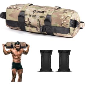 Yes4All Sandbags for Working Out, Adjustable Sand Bags for Weight Training with Handles, Multiple Colors & Sizes 5-200lbs(J. Camouflage – M (25-75 Lbs))