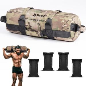 Yes4All Sandbags for Working Out, Adjustable Sand Bags for Weight Training with Handles, Multiple Colors & Sizes 5-200lbs(L. Camouflage – XL (125-200 Lbs))