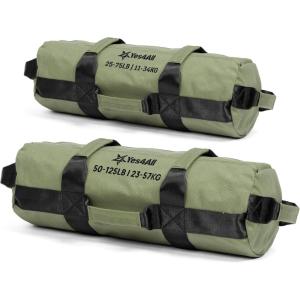 Yes4All Sandbags for Working Out, Adjustable Sand Bags for Weight Training with Handles, Multiple Colors & Sizes 5-200lbs(R. Army Green (M + L))