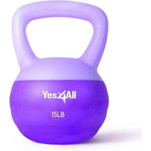 Yes4All Soft Kettlebell, PVC Kettlebells Exercise Weights & Color-Coded Strength Training Kettlebells with 4 Options (5,10,15,20lb), Gentle Hand Weights for Women at Home(15lb – Purple)