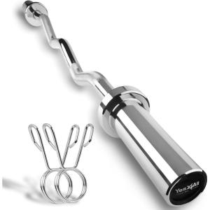 Yes4All Standard Straight Barbell 60″ & EZ Curl Bar 47″, Capacity 200 to 480 LB, Weight Bar 1″ to 2″ Diameter – Star Lock Collars, Rubber Ring, Barbell Spins Included for Deadlifts & Squats(F: Olympic Curl Bar 2″ – 300LB)