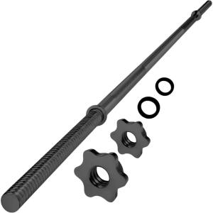 Yes4All Standard Straight Barbell 60″ & EZ Curl Bar 47″, Capacity 200 to 480 LB, Weight Bar 1″ to 2″ Diameter – Star Lock Collars, Rubber Ring, Barbell Spins Included for Deadlifts & Squats(B. 1″ Straight Barbell – Black)