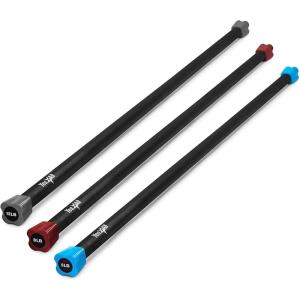 Yes4All Total Body Workout Weighted Bar, Resistance Band Bar, Racks for Strength Training, Exercise Bar for Yoga in Home and Gym – Single/Combo(J. Set 5 + 8 +12lbs)