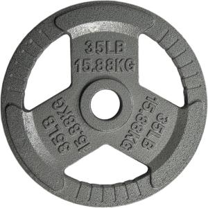 Yes4All Tri-Grip Handles Cast Iron Olympic Weight Plates, 2-Inch Weight Plates for Weight Lifting with Smooth and Durable Finish, Suitable for Strength Training Exercises (Single, Pair and Set)(D. 35LB (Single – Gray))