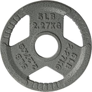 Yes4All Tri-Grip Handles Cast Iron Olympic Weight Plates, 2-Inch Weight Plates for Weight Lifting with Smooth and Durable Finish, Suitable for Strength Training Exercises (Single, Pair and Set)(B. 5LB (Single – Gray))