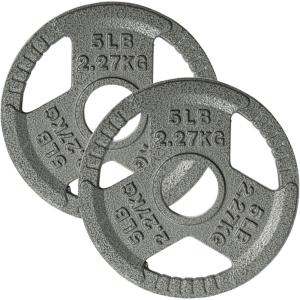 Yes4All Tri-Grip Handles Cast Iron Olympic Weight Plates, 2-Inch Weight Plates for Weight Lifting with Smooth and Durable Finish, Suitable for Strength Training Exercises (Single, Pair and Set)(G. 5LB (Pair – Gray))